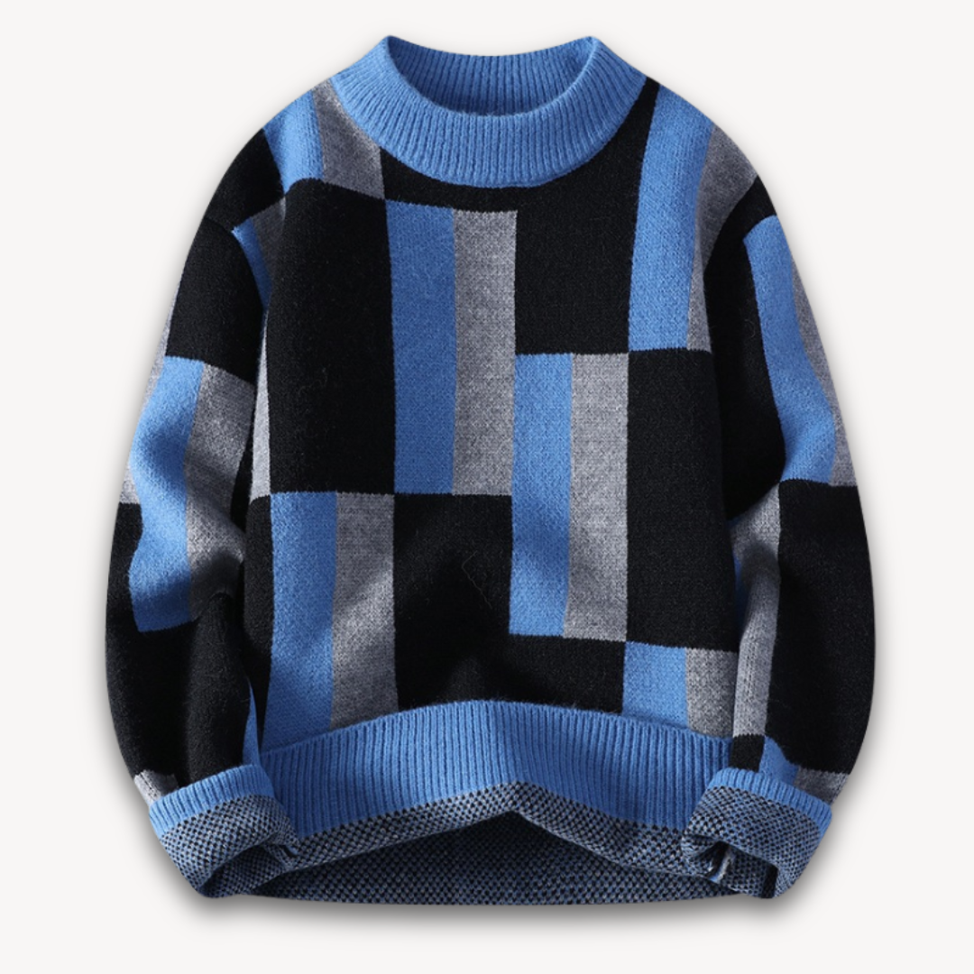 Loravelle | Men's Geometric Knit Sweater - Soft Acrylic Blend, Crew Neck, Long Sleeve