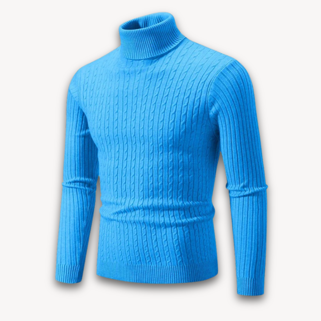 Loravelle | Men's Cable Knit Turtleneck Sweater - Ribbed Slim Fit, Warm Soft Wool Blend - Casual Winter Pullover