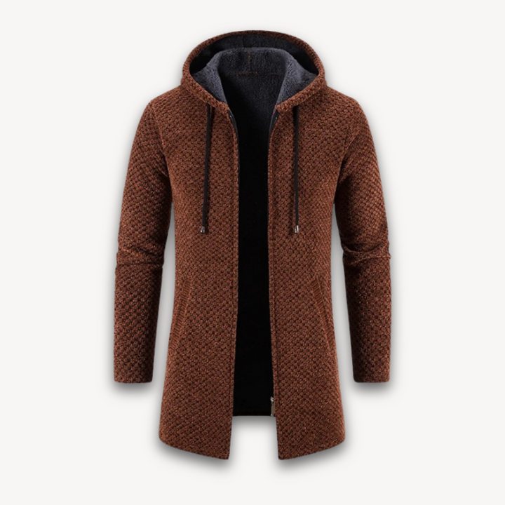 Loravelle | Men's Hooded Cardigan - Longline Knit Zip-Up Sweater Coat - Fleece Lined Winter Outerwear for Adults