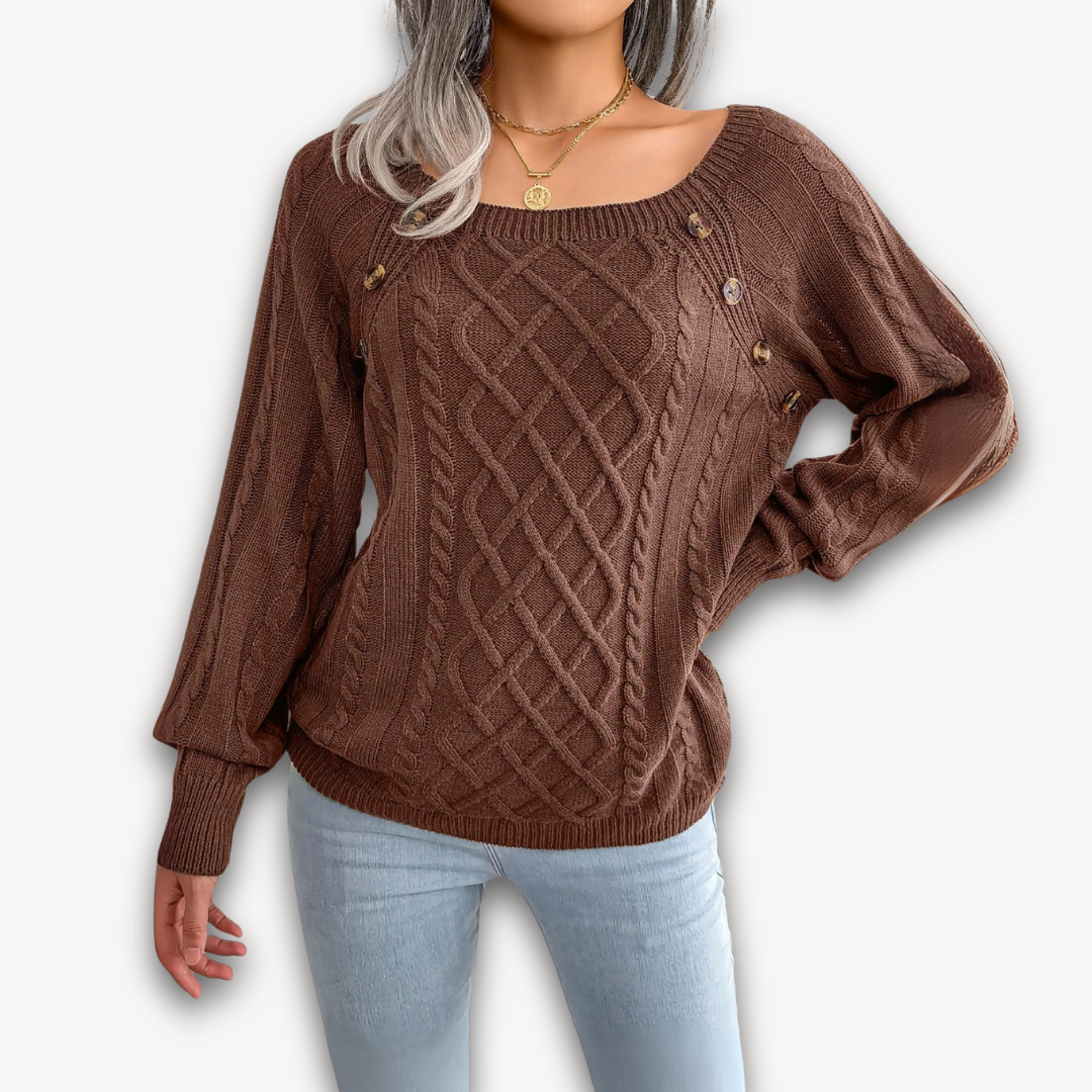 Loravelle | Women's Cable Knit Button-Detail Sweater - Soft Acrylic Fabric - Casual Fall Fashion