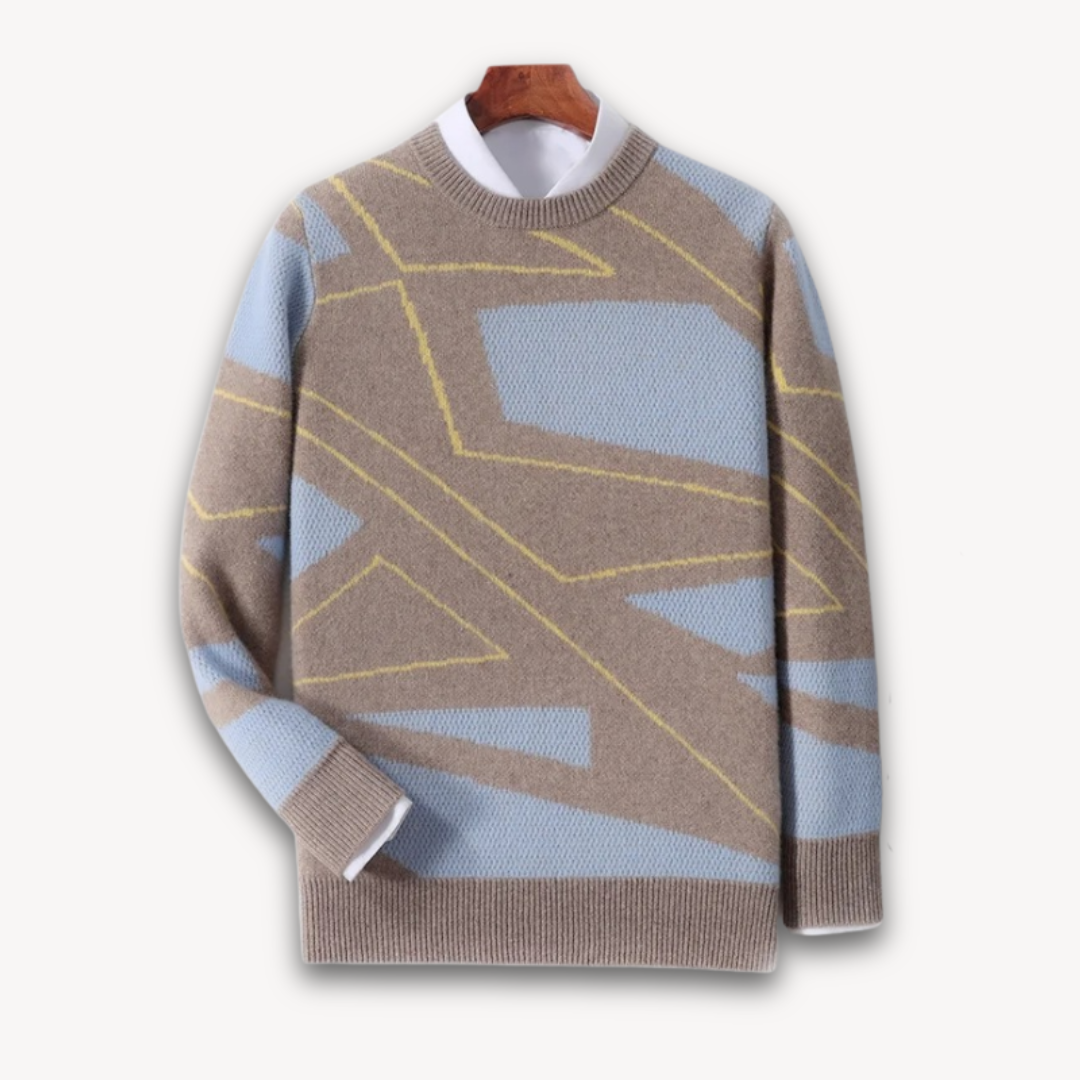 Loravelle | Men's Geometric Knit Sweater - Soft Cotton Blend- Casual Wear