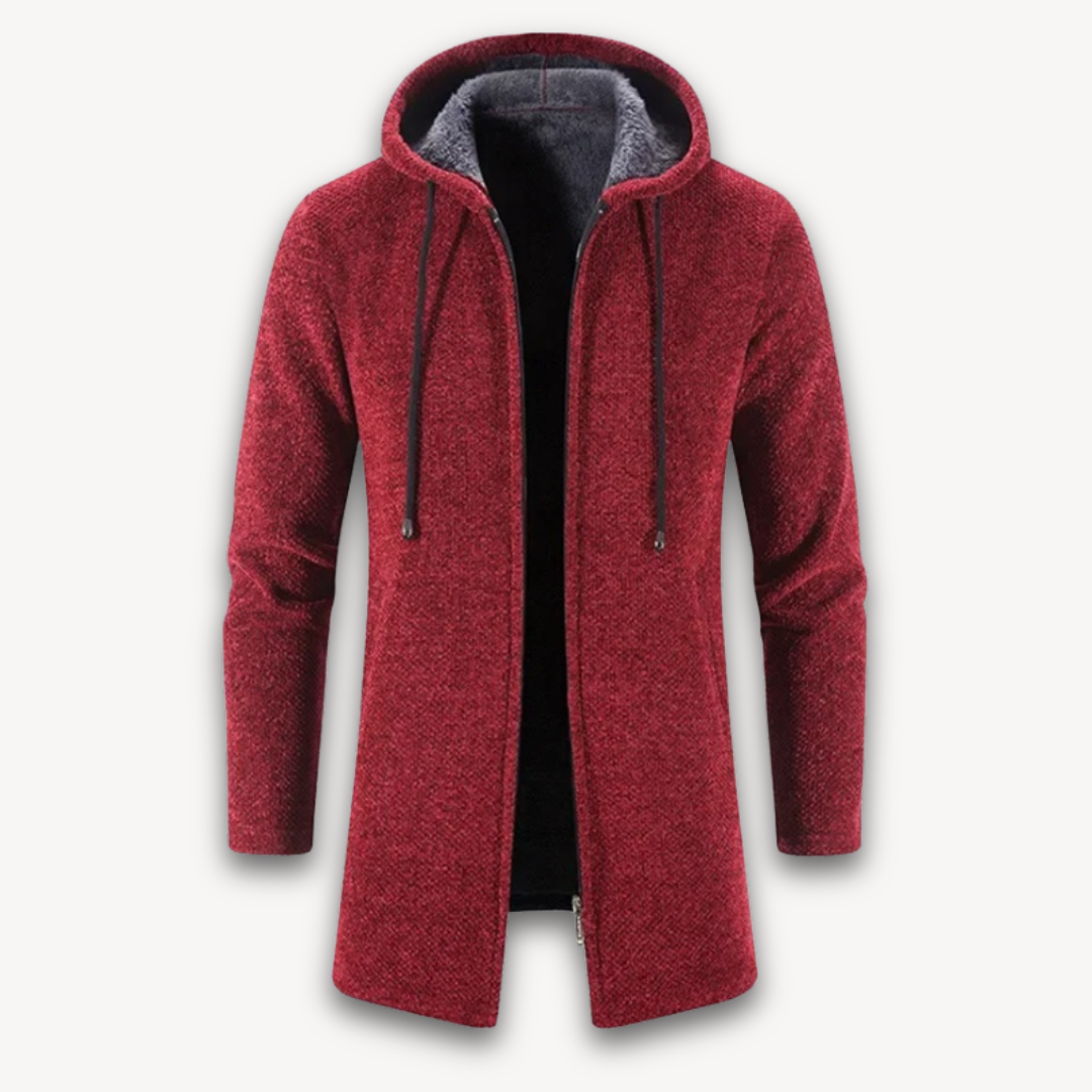 Loravelle | Men's Hooded Longline Cardigan Jacket - Fleece Open Front - Casual Outerwear