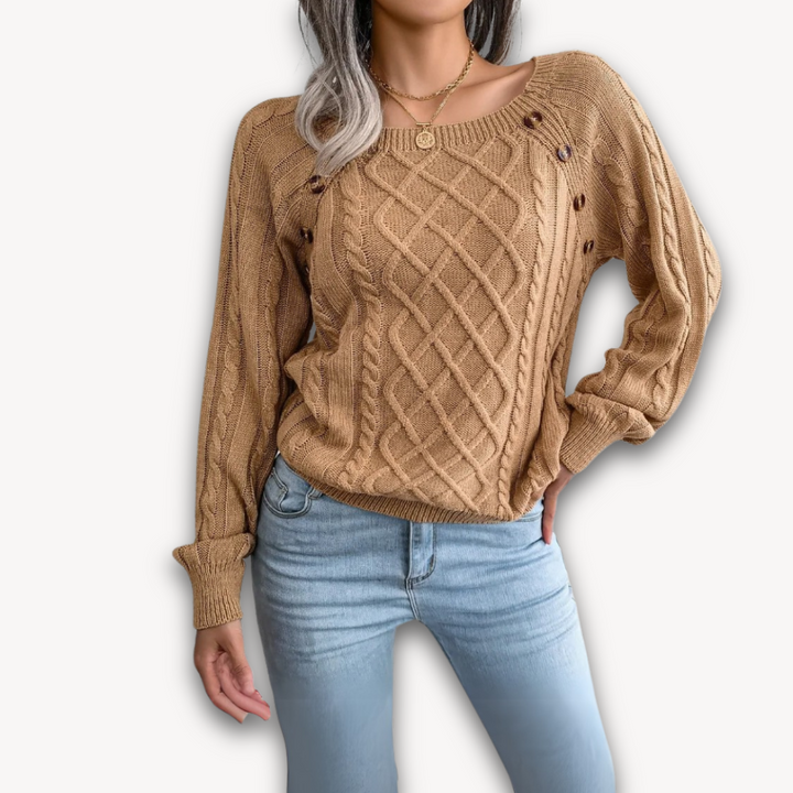 Loravelle | Women's Cable Knit Button-Detail Sweater - Soft Acrylic Fabric - Casual Fall Fashion