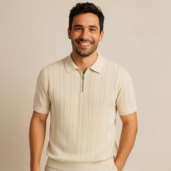 Men's Ribbed Knit Half-Zip Polo Shirt | Loravelle