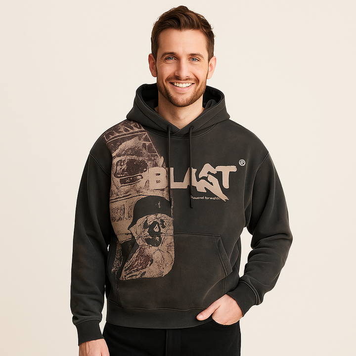 Men's Black Graphic Print Hoodie | Loravelle