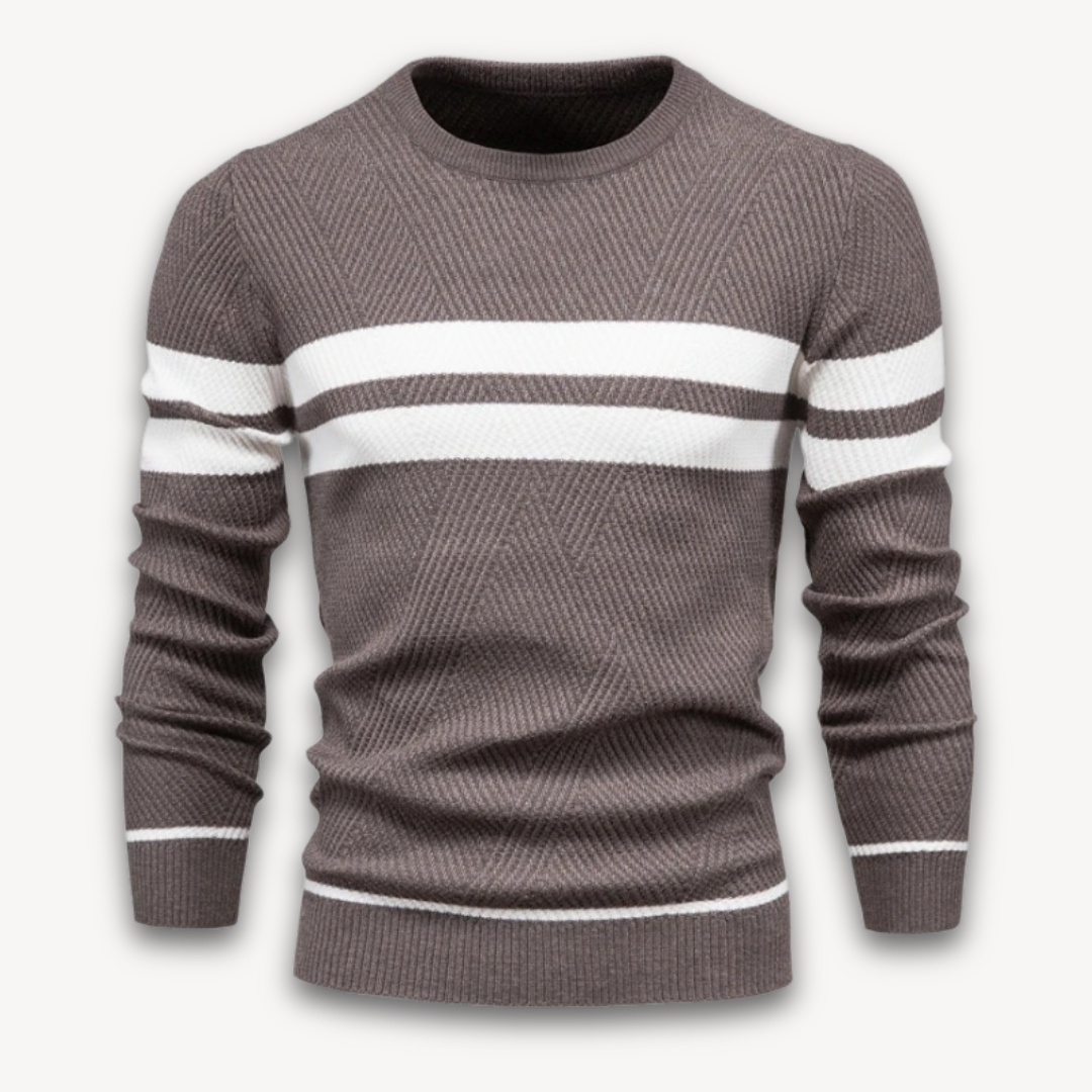 Loravelle | Men's Knit Pullover Sweater - Striped Crewneck Slim Fit - Casual Winter Wear