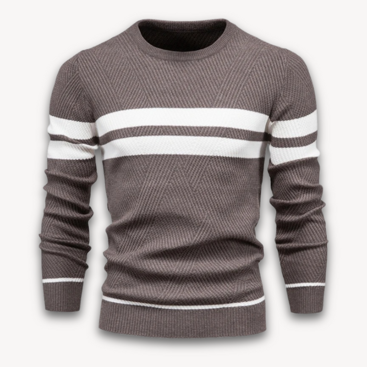 Loravelle | Men's Knit Pullover Sweater - Striped Crewneck Slim Fit - Casual Winter Wear