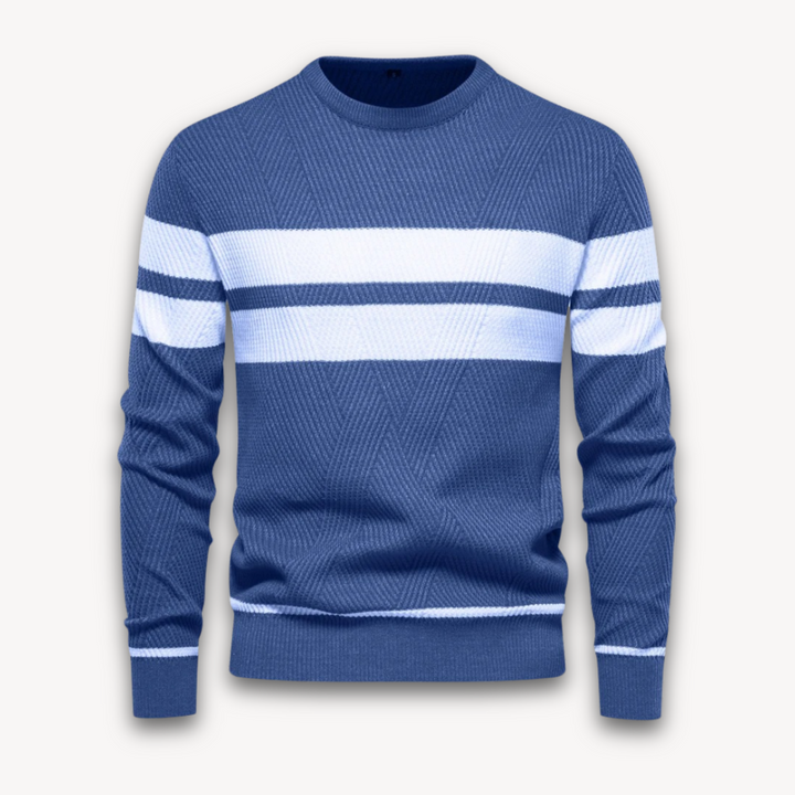 Loravelle | Men's Knit Pullover Sweater - Striped Crewneck Slim Fit - Casual Winter Wear