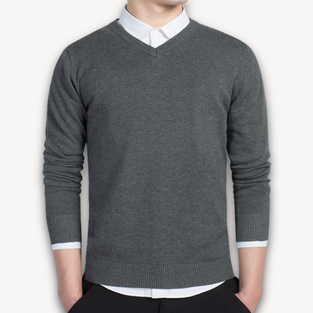 Loravelle | Men's V-Neck Sweater - Soft Cotton Blend - Slim Fit - Casual & Formal Wear