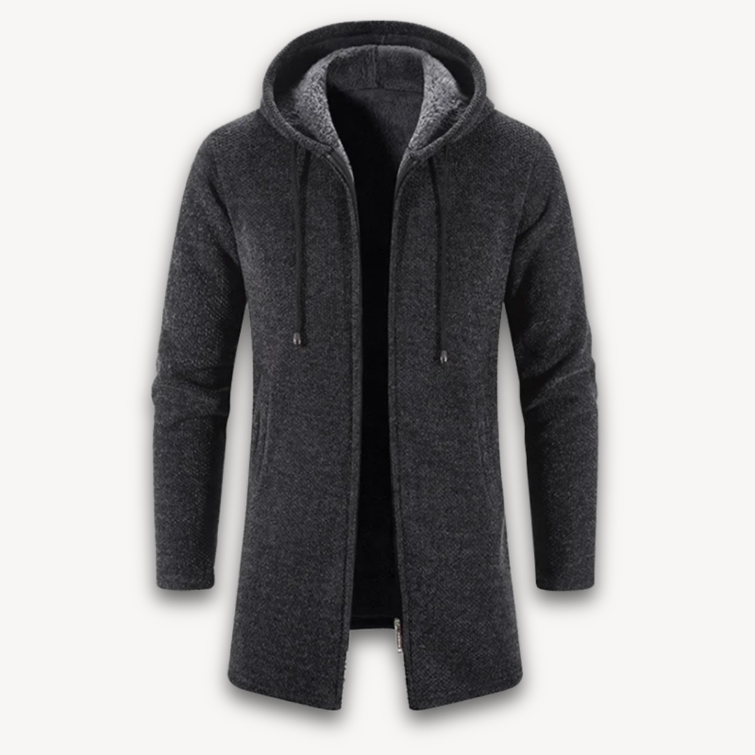 Loravelle | Men's Hooded Longline Cardigan Jacket - Fleece Open Front - Casual Outerwear