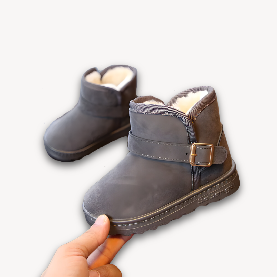 Loravelle | Suede Kids' Winter Boots with Faux Fur Lining and Buckle Design - Warm Snowproof Shoes for Boys and Girls