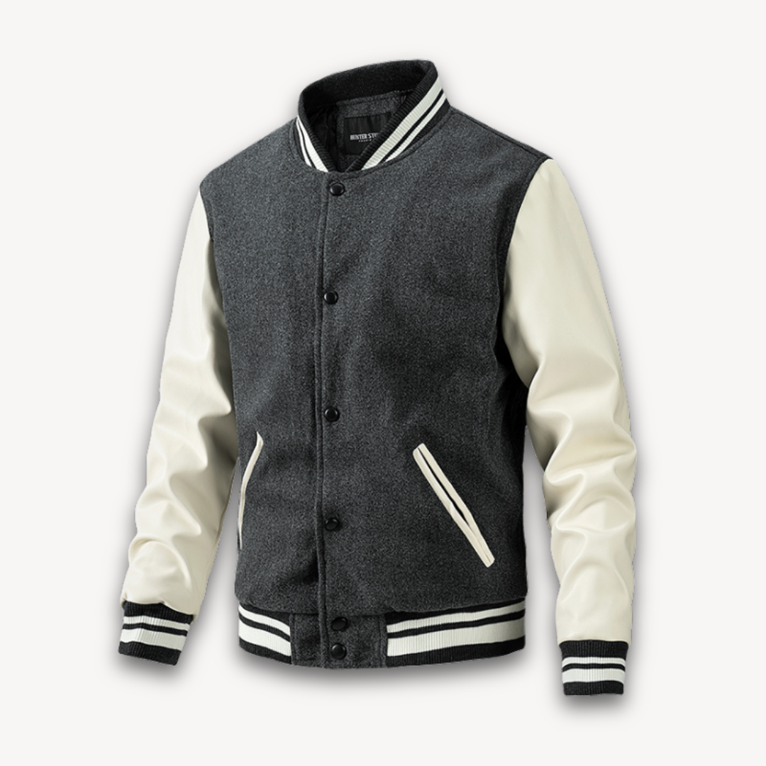 Loravelle | Men's Varsity Jacket - Wool Blend Body with Faux Leather Sleeves - Classic Letterman Style