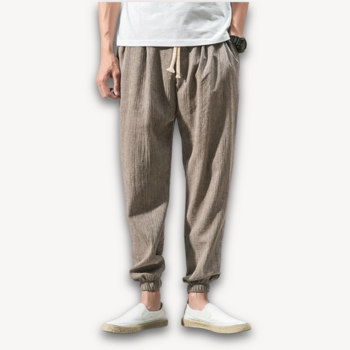 Loravelle | Men's Cotton Harem Pants - Elastic Waist, Adjustable Drawstring, Casual Wear