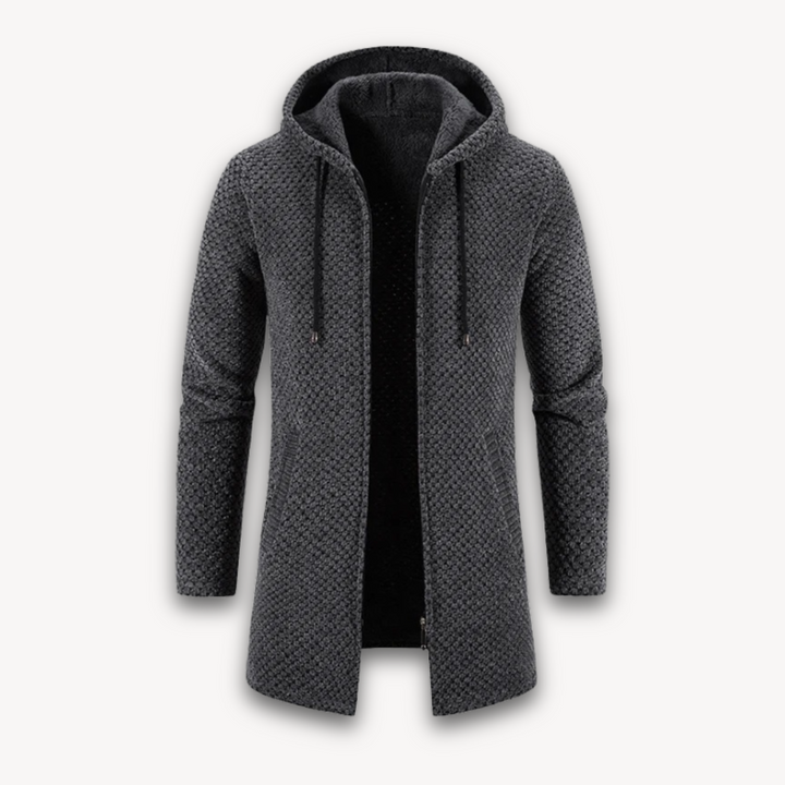 Loravelle | Men's Hooded Cardigan - Longline Knit Zip-Up Sweater Coat - Fleece Lined Winter Outerwear for Adults