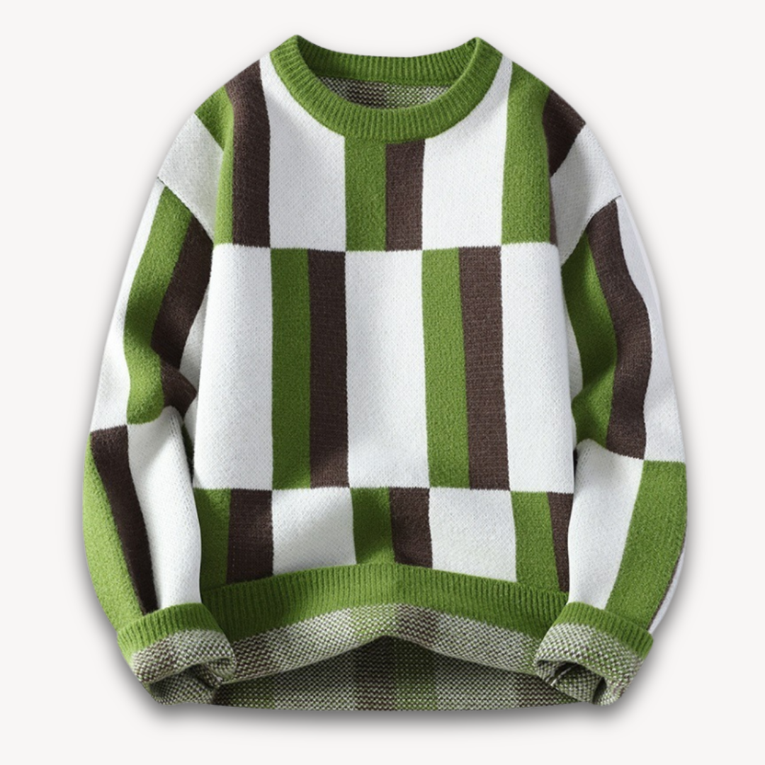 Loravelle | Men's Geometric Knit Sweater - Soft Acrylic Blend, Crew Neck, Long Sleeve