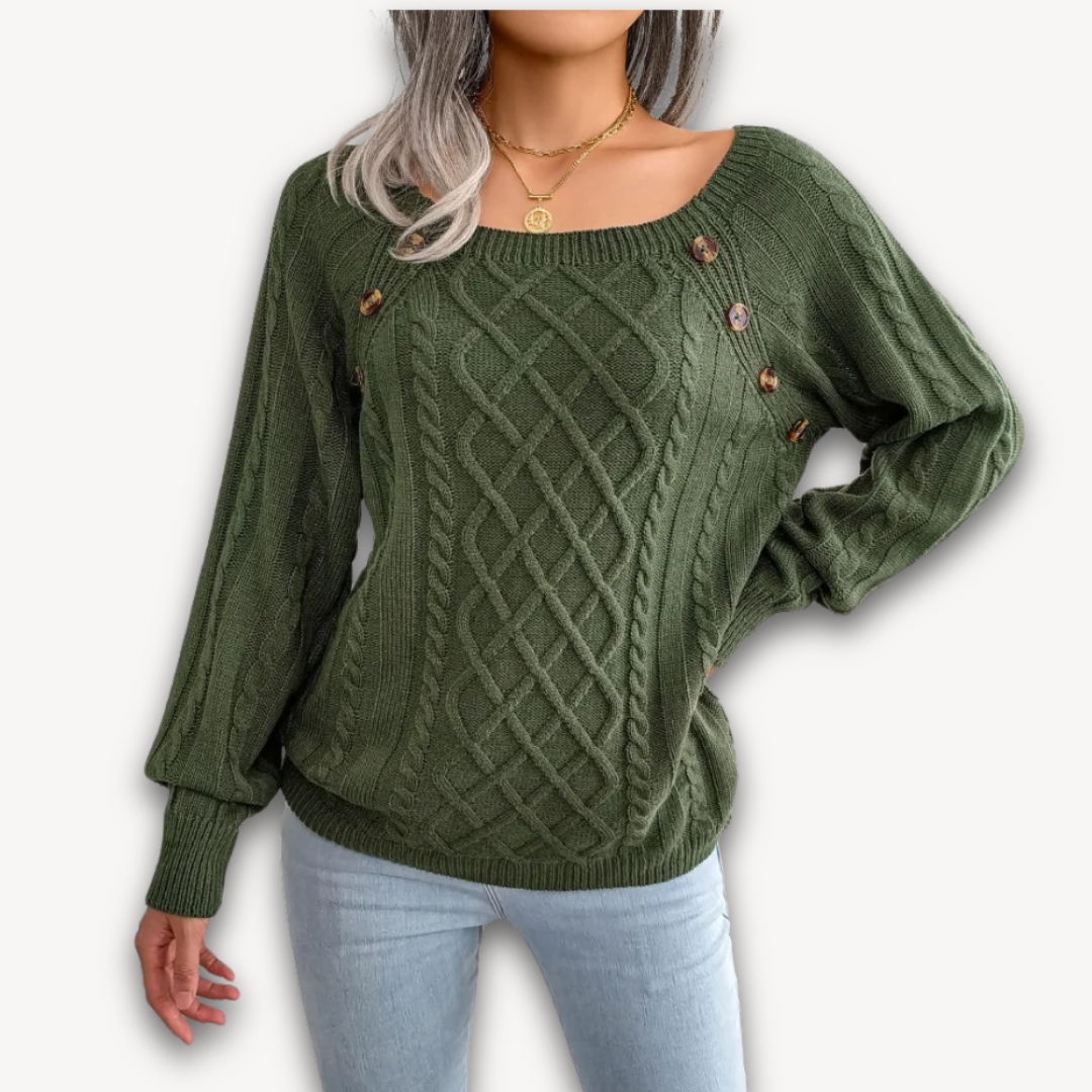 Loravelle | Women's Cable Knit Button-Detail Sweater - Soft Acrylic Fabric - Casual Fall Fashion