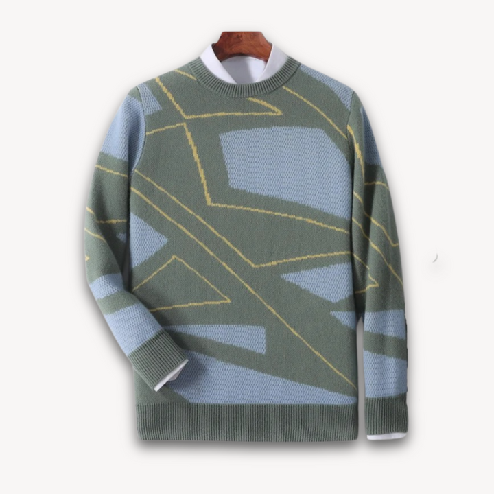 Loravelle | Men's Geometric Knit Sweater - Soft Cotton Blend- Casual Wear