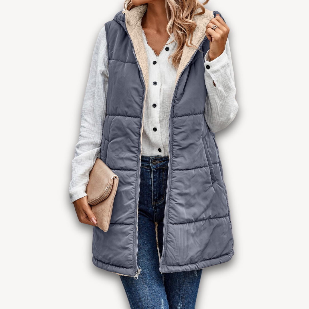 Loravelle | Women's Puffer Vest with Hood - Warm Sleeveless Jacket, Fleece Lined for Winter, Adult Casual Wear