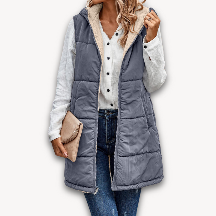 Loravelle | Women's Puffer Vest with Hood - Warm Sleeveless Jacket, Fleece Lined for Winter, Adult Casual Wear