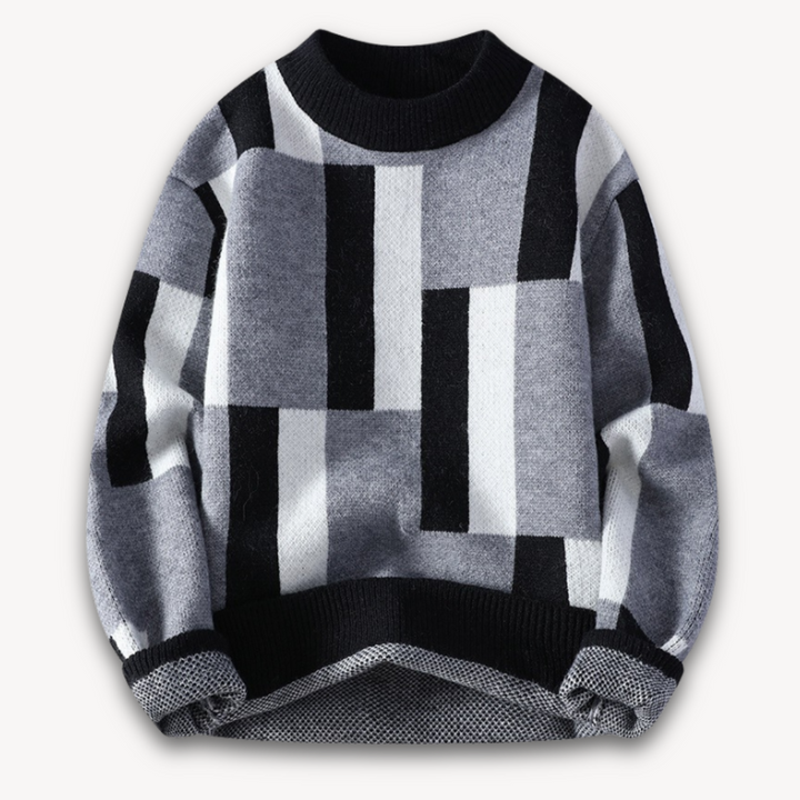 Loravelle | Men's Geometric Knit Sweater - Soft Acrylic Blend, Crew Neck, Long Sleeve