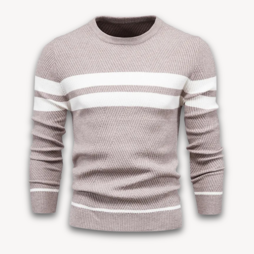 Loravelle | Men's Knit Pullover Sweater - Striped Crewneck Slim Fit - Casual Winter Wear