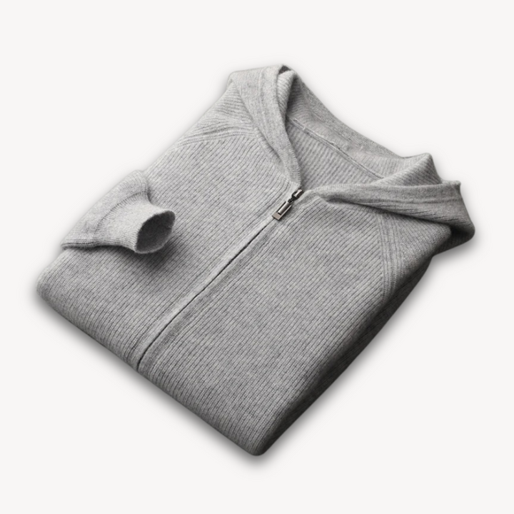 Loravelle | Men's Merino Wool Full-Zip Hoodie– Adult Casual Knitwear