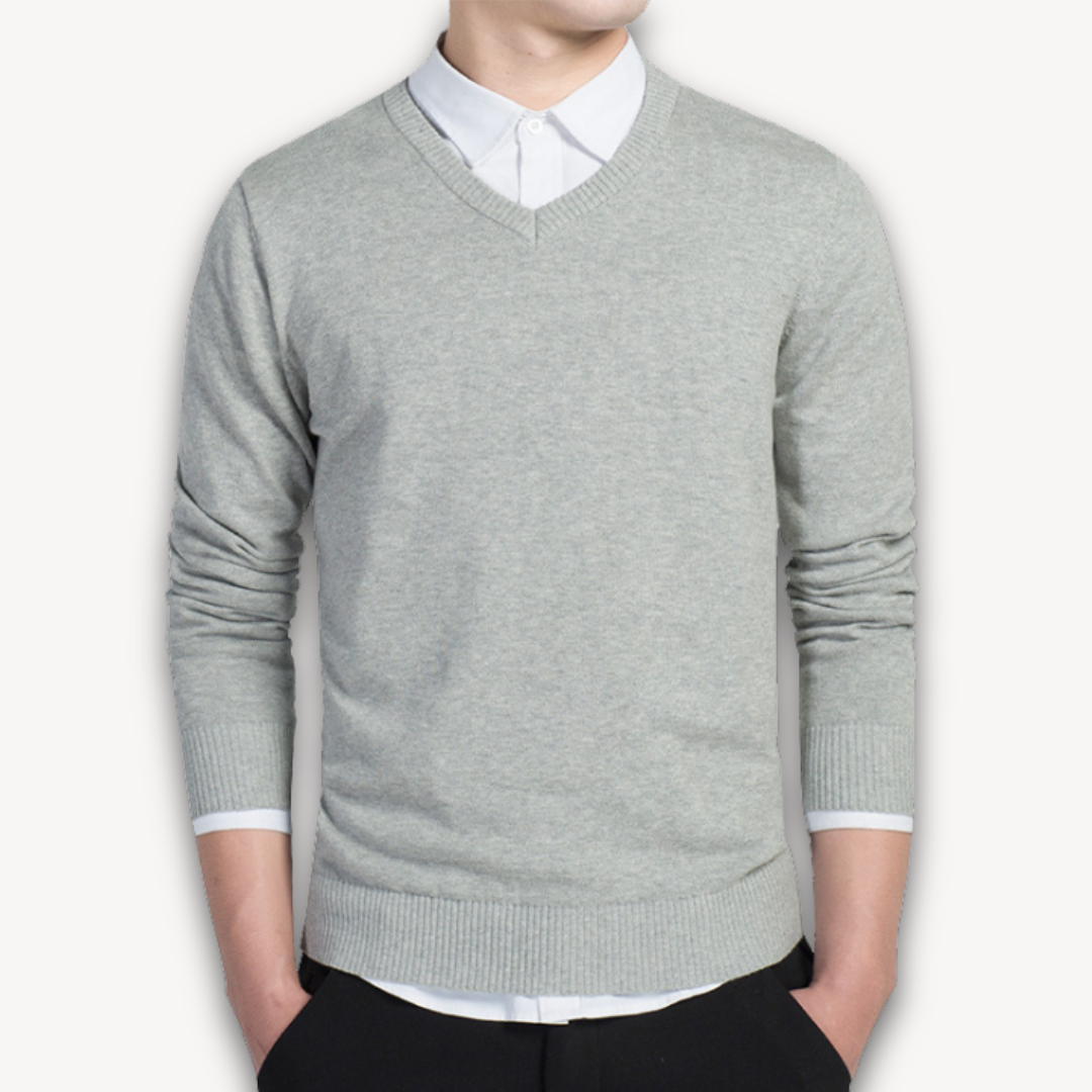 Loravelle | Men's V-Neck Sweater - Soft Cotton Blend - Slim Fit - Casual & Formal Wear