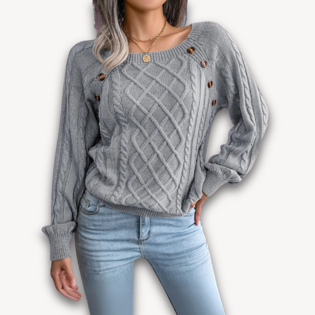 Loravelle | Women's Cable Knit Button-Detail Sweater - Soft Acrylic Fabric - Casual Fall Fashion