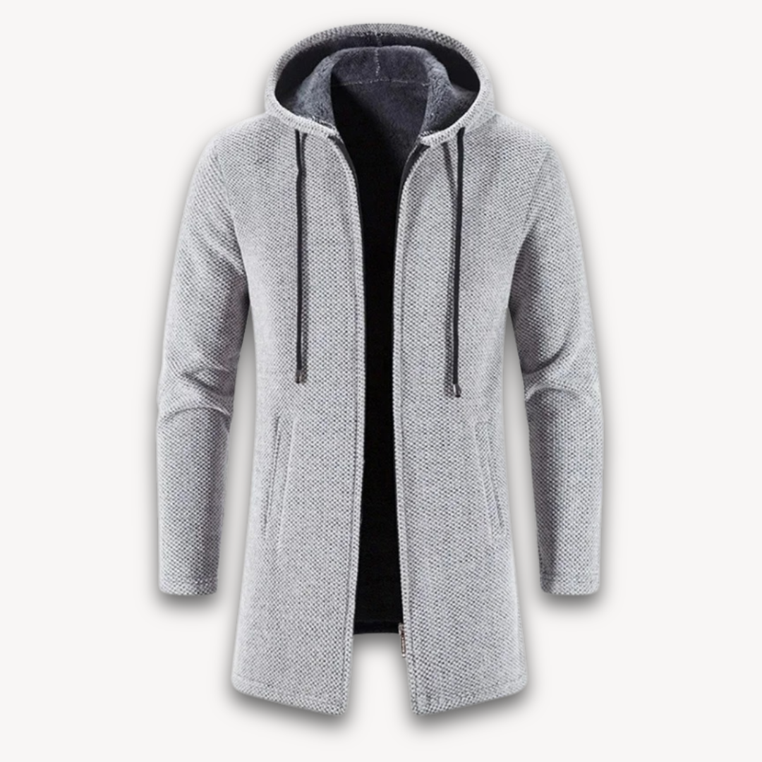 Loravelle | Men's Hooded Longline Cardigan Jacket - Fleece Open Front - Casual Outerwear