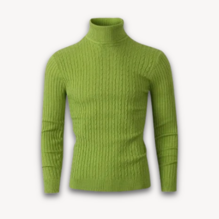 Loravelle | Men's Cable Knit Turtleneck Sweater - Ribbed Slim Fit, Warm Soft Wool Blend - Casual Winter Pullover