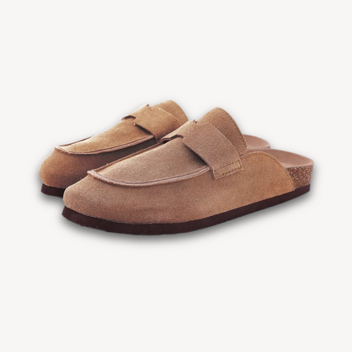 Loravelle | Women's Clogs - Suede Slip-On Mules with Adjustable Buckle - Cork Footbed - Casual Comfort Shoes