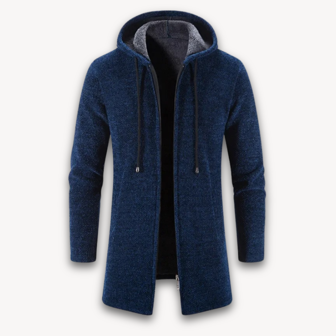 Loravelle | Men's Hooded Longline Cardigan Jacket - Fleece Open Front - Casual Outerwear