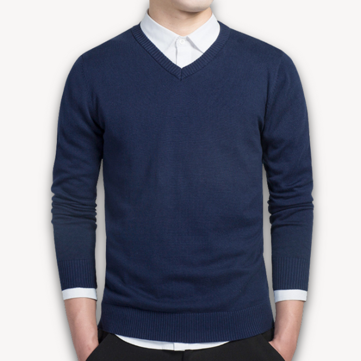 Loravelle | Men's V-Neck Sweater - Soft Cotton Blend - Slim Fit - Casual & Formal Wear