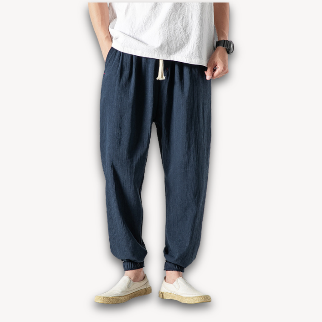 Loravelle | Men's Cotton Harem Pants - Elastic Waist, Adjustable Drawstring, Casual Wear