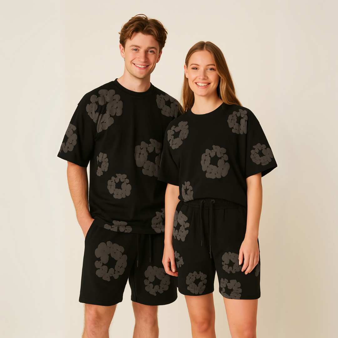 Cotton Wreath Floral Tee & Shorts Set Unisex | Loravelle