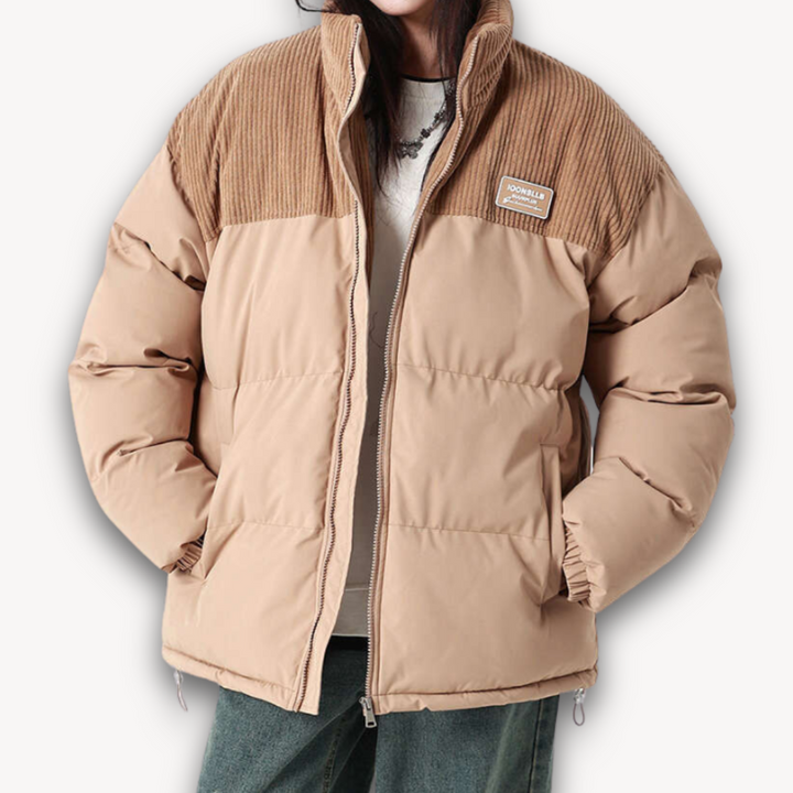 Loravelle | Men's Puffer Jacket with Corduroy Accents - Winter Warmth - Quilted Adult Outerwear