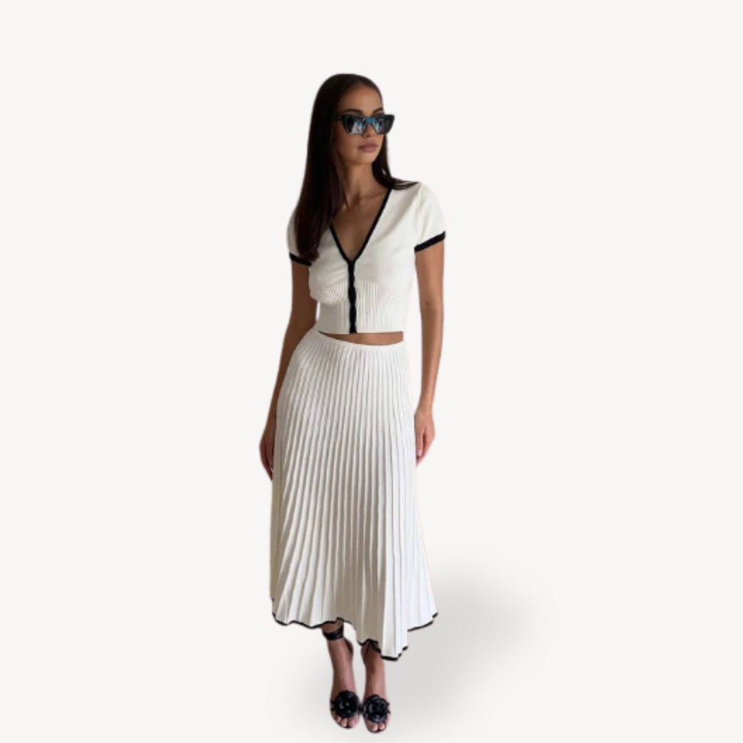 Women’s Maxi Pleated Skirt and Short-Sleeve Top Set | Loravelle