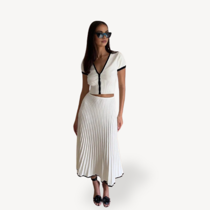 Women’s Maxi Pleated Skirt and Short-Sleeve Top Set | Loravelle