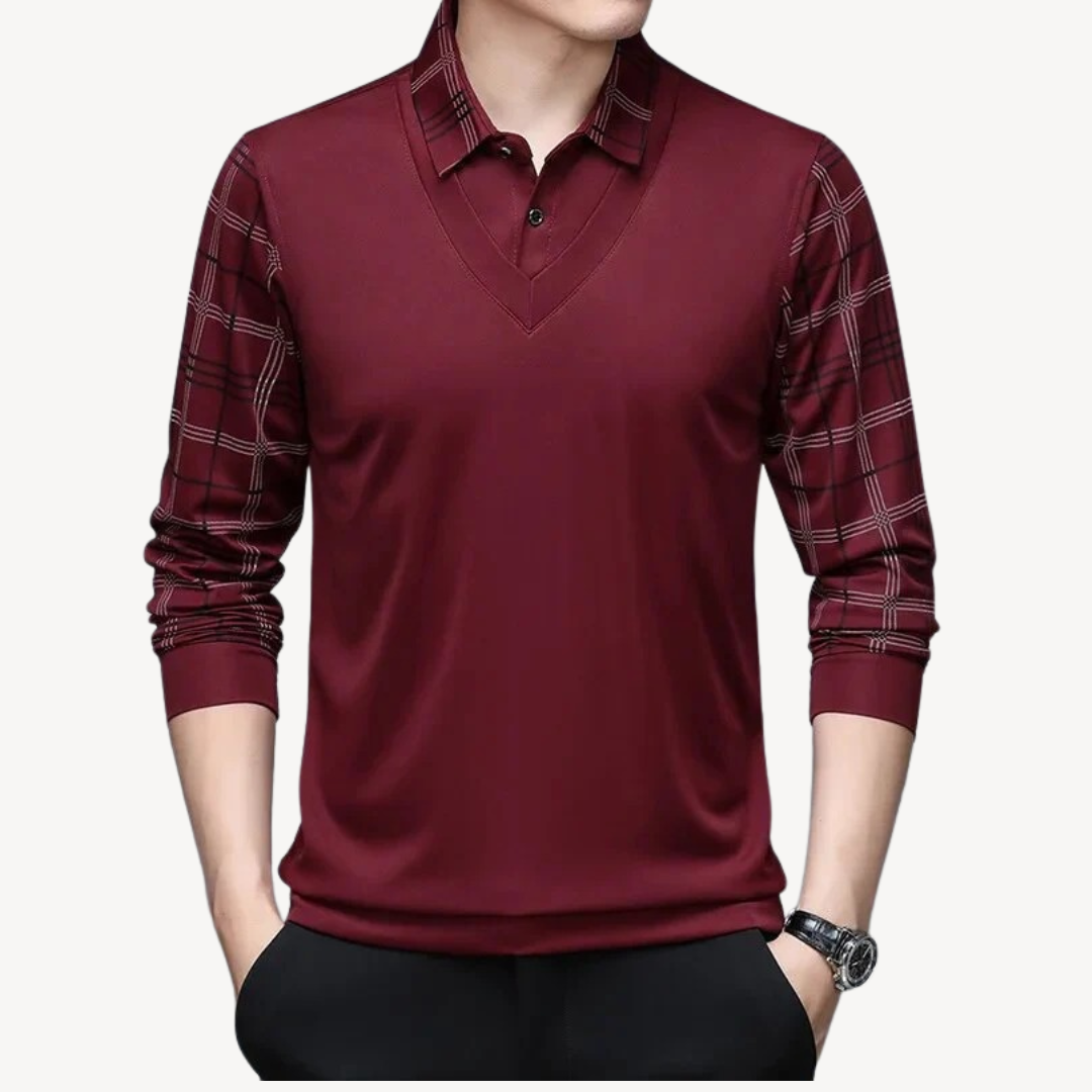 Men's Knit Plaid Long-Sleeve Polo | Loravelle