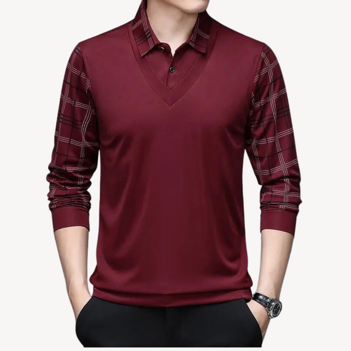 Men's Knit Plaid Long-Sleeve Polo | Loravelle