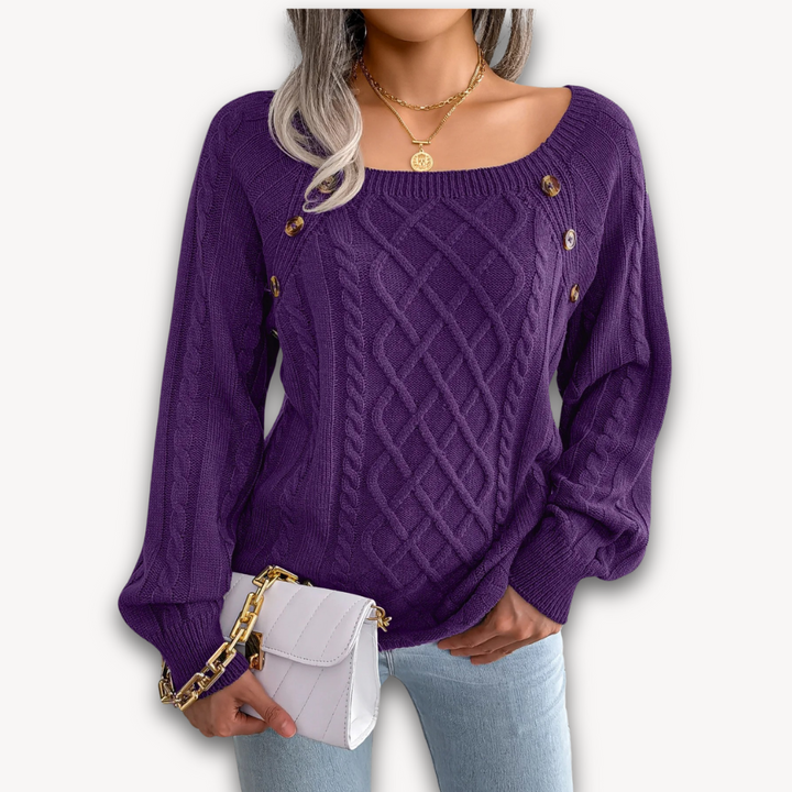 Loravelle | Women's Cable Knit Button-Detail Sweater - Soft Acrylic Fabric - Casual Fall Fashion