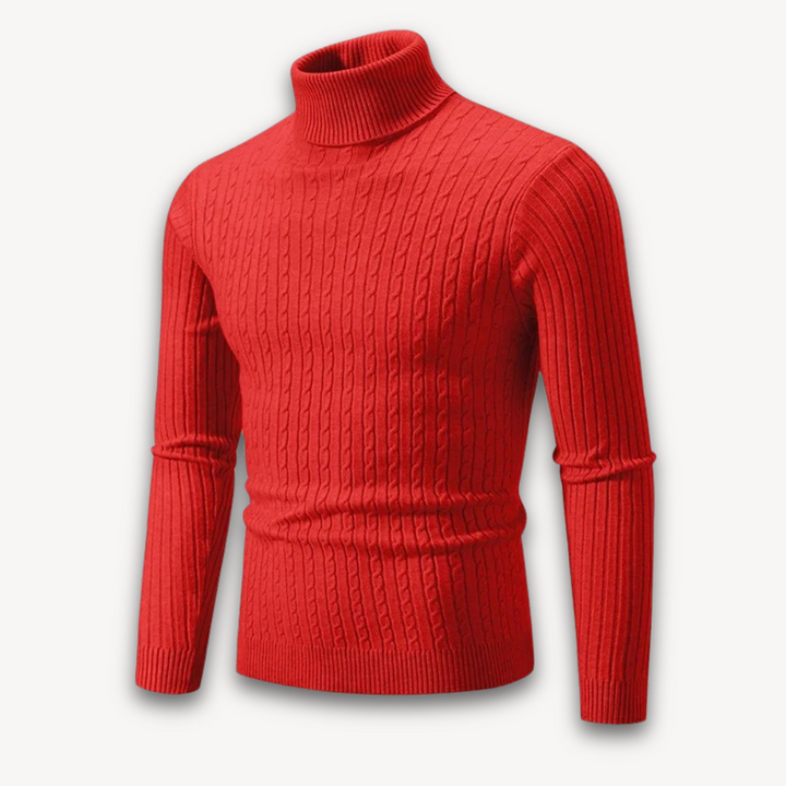 Loravelle | Men's Cable Knit Turtleneck Sweater - Ribbed Slim Fit, Warm Soft Wool Blend - Casual Winter Pullover