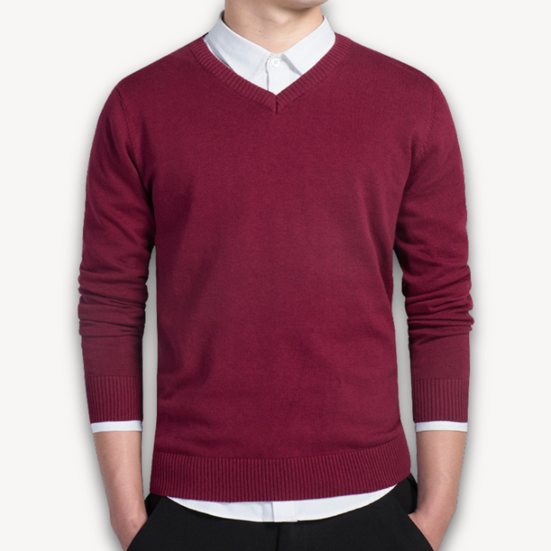 Loravelle | Men's V-Neck Sweater - Soft Cotton Blend - Slim Fit - Casual & Formal Wear