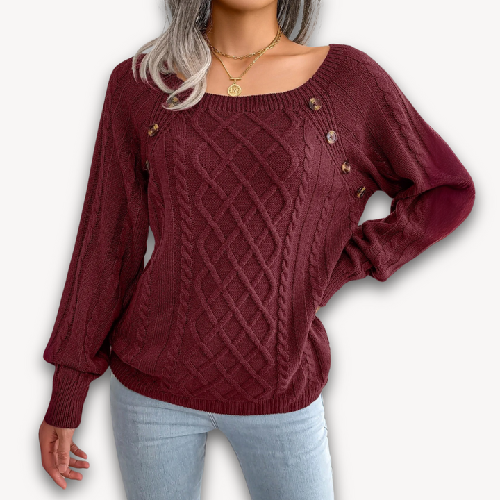 Loravelle | Women's Cable Knit Button-Detail Sweater - Soft Acrylic Fabric - Casual Fall Fashion