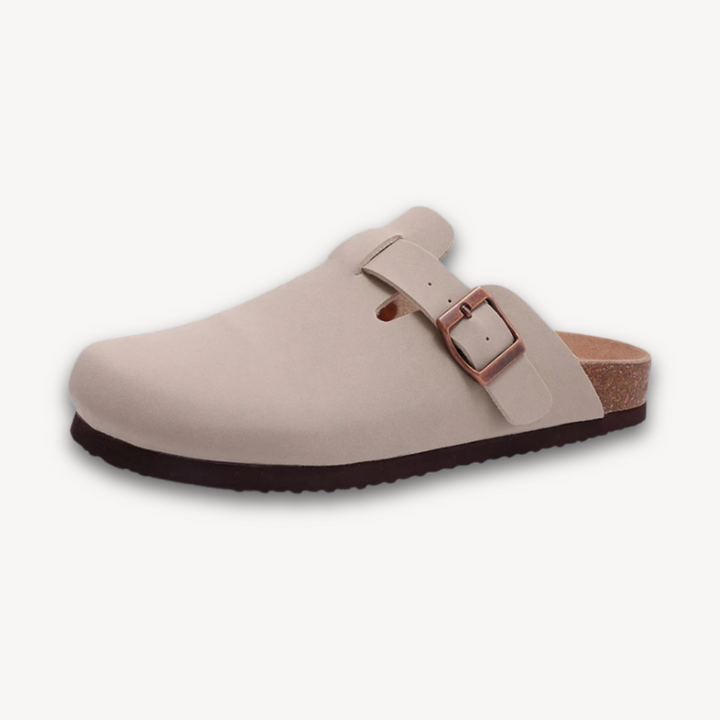 Loravelle | Women's Clogs - Suede Slip-On Mules with Adjustable Buckle - Cork Footbed - Casual Comfort Shoes