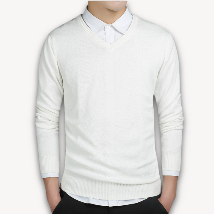 Loravelle | Men's V-Neck Sweater - Soft Cotton Blend - Slim Fit - Casual & Formal Wear