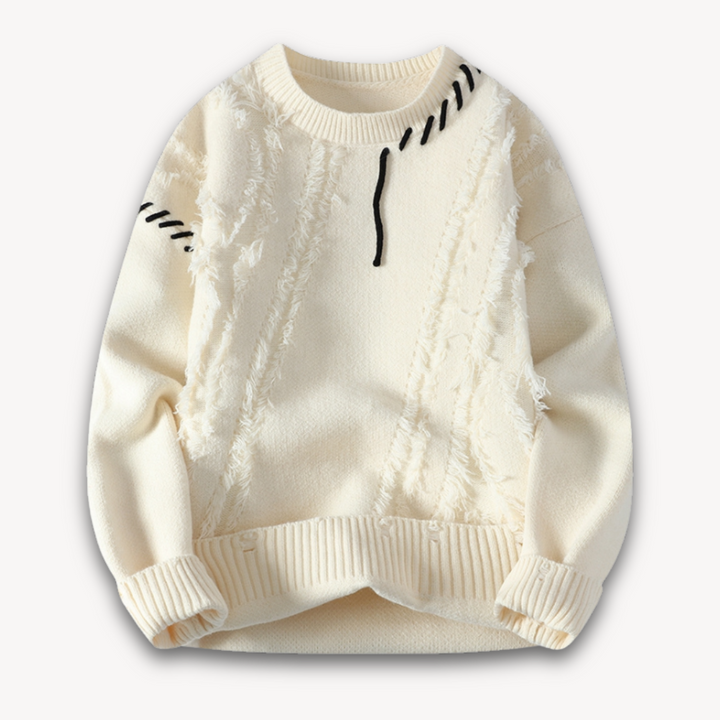 Loravelle | Men's Knitted Sweater with Distressed Design - Warm Casual Pullover - Winter Wear