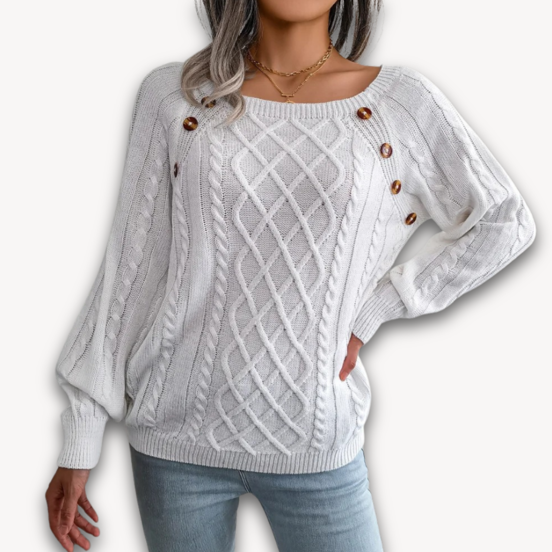 Loravelle | Women's Cable Knit Button-Detail Sweater - Soft Acrylic Fabric - Casual Fall Fashion