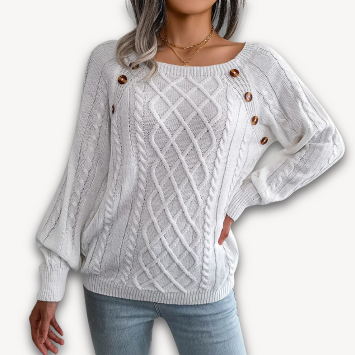 Loravelle | Women's Cable Knit Button-Detail Sweater - Soft Acrylic Fabric - Casual Fall Fashion