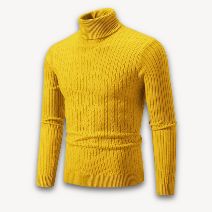 Loravelle | Men's Cable Knit Turtleneck Sweater - Ribbed Slim Fit, Warm Soft Wool Blend - Casual Winter Pullover